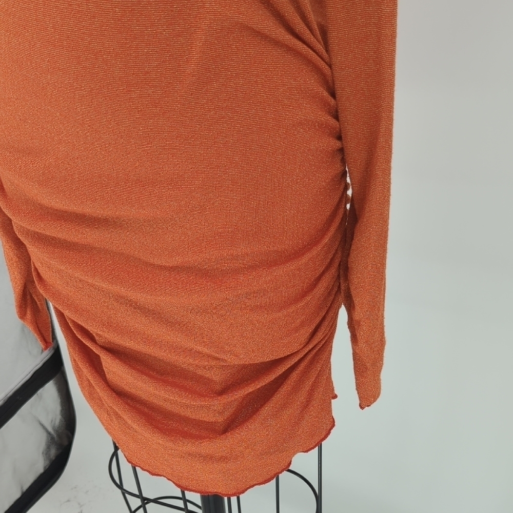 Michael Stars Sparkle Ruched Knit Dress Orange S/M maternity bohemian stretchy - Picture 4 of 6